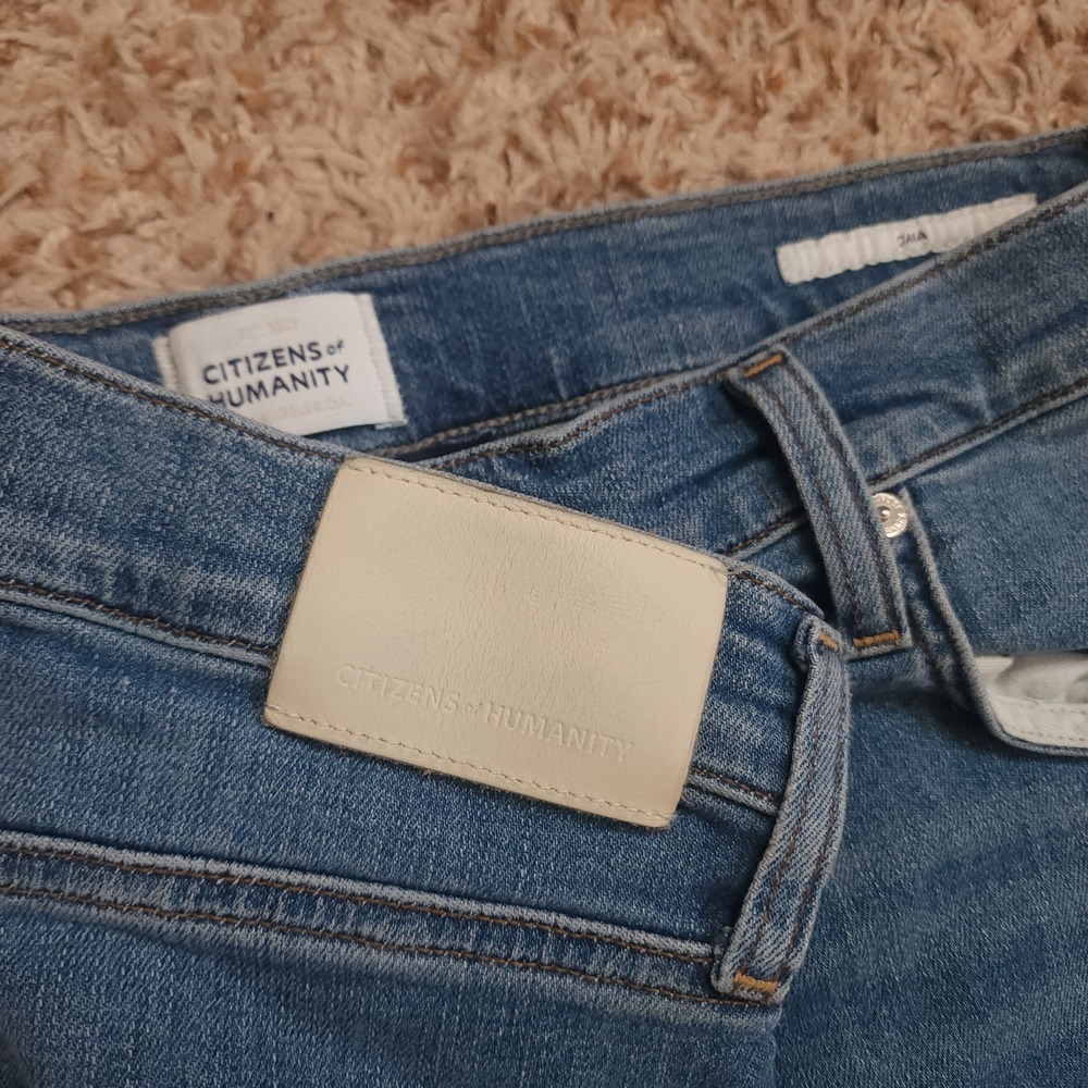 Citizens of Humanity Caia Jeans Womens 32 Blue High Rise Raw Hem Straight Leg